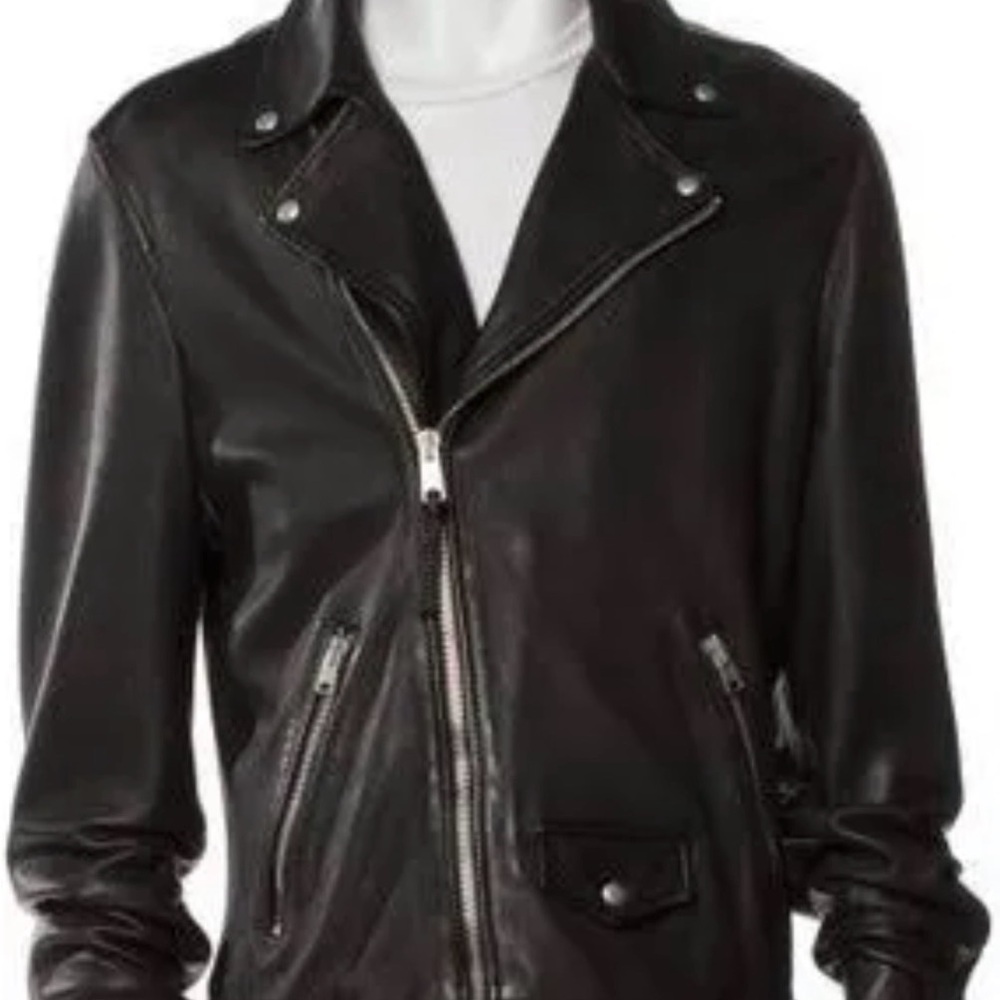 AllSaints Renzo Lamb Leather Biker Jacket Men’s Large Color Black.